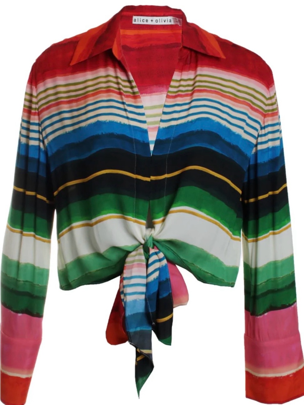Alice + Olivia Multicolor Striped Tie-Front Button Down Shirt - Picture 3 of 5